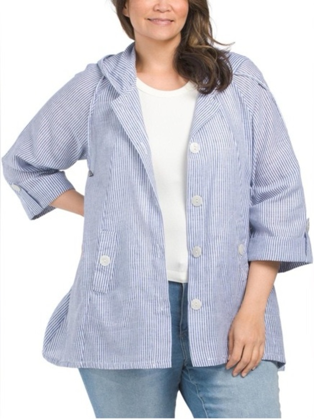 Jones Co Linen Blend Coastal Hooded Resortwear Lightweight Beachy Jacket S